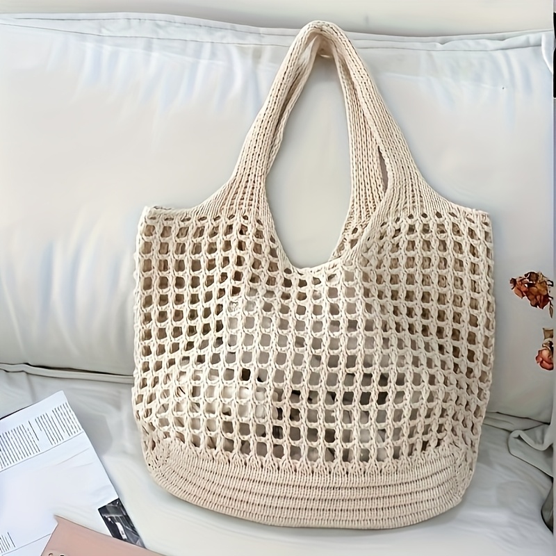Crochet Market Bag - 1pc dames gehaakte draagtas, hol geweven