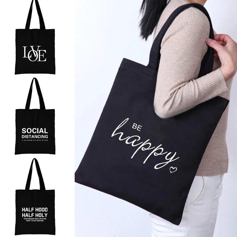 Women'S Work Bags Tote - Kawaii Cartoon Oranje Kat Print Zwarte