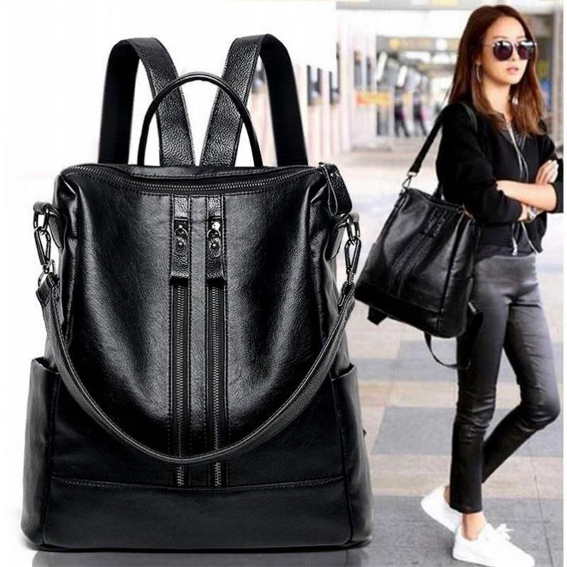 Women'S Bags For Work - Dames Zacht Leren Rugzak School Zwart