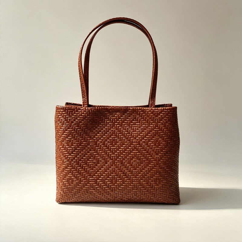Women'S Work Bags Designer - Mendy Echt Leder Geweven Print Grain
