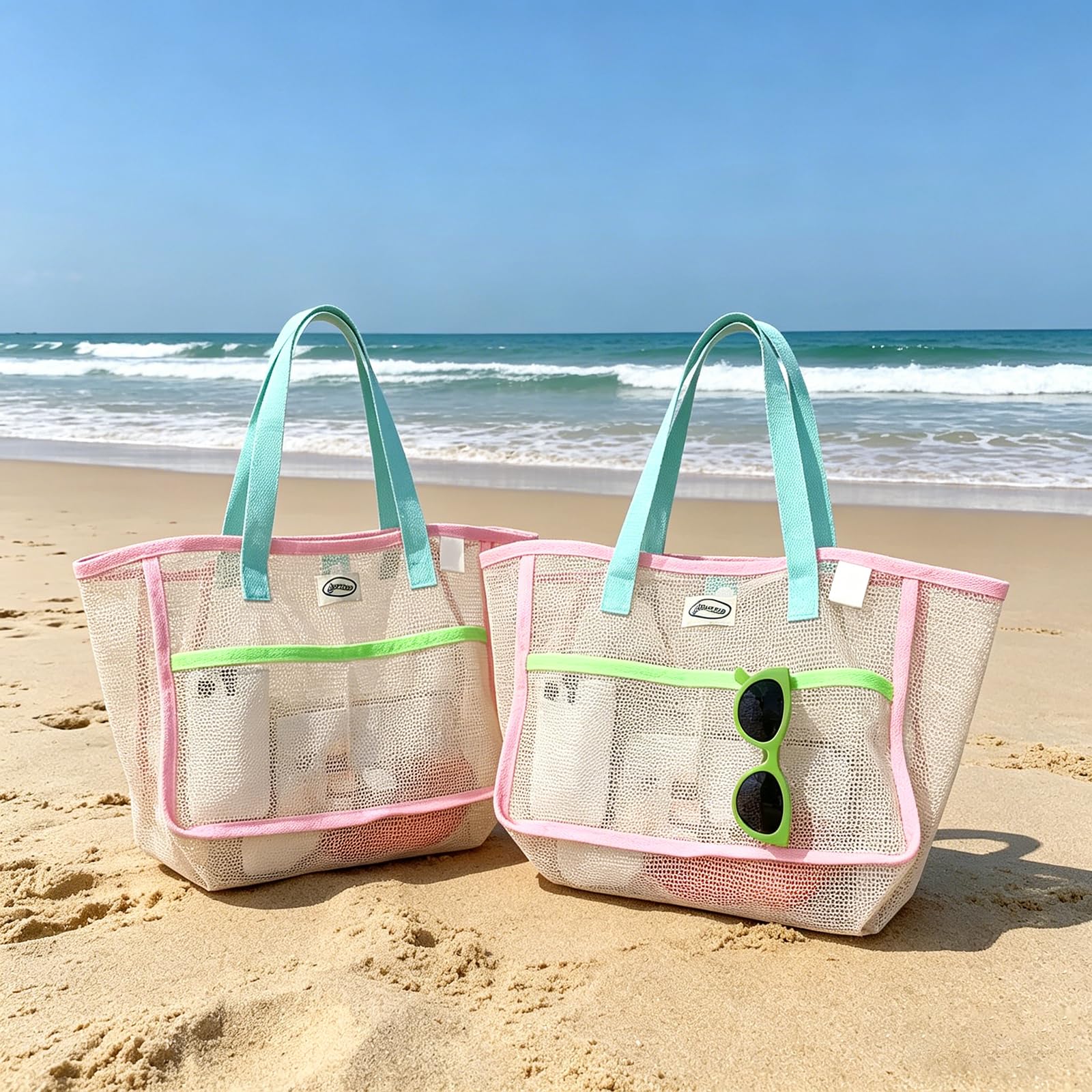 Women'S Bags For Work - Strandtassen voor dames Kleurrijke opvouwbare netzandtas