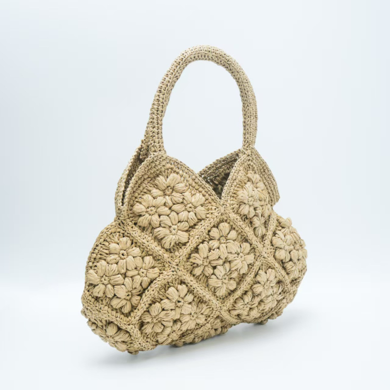 Crochet Market Bag - Handgemaakte papieren geweven strandtas Hoogwaardige 3D