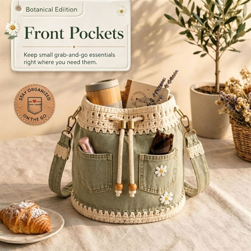Denim gehaakte emmertas Handge - Crochet Market Bag recensie en prijs
